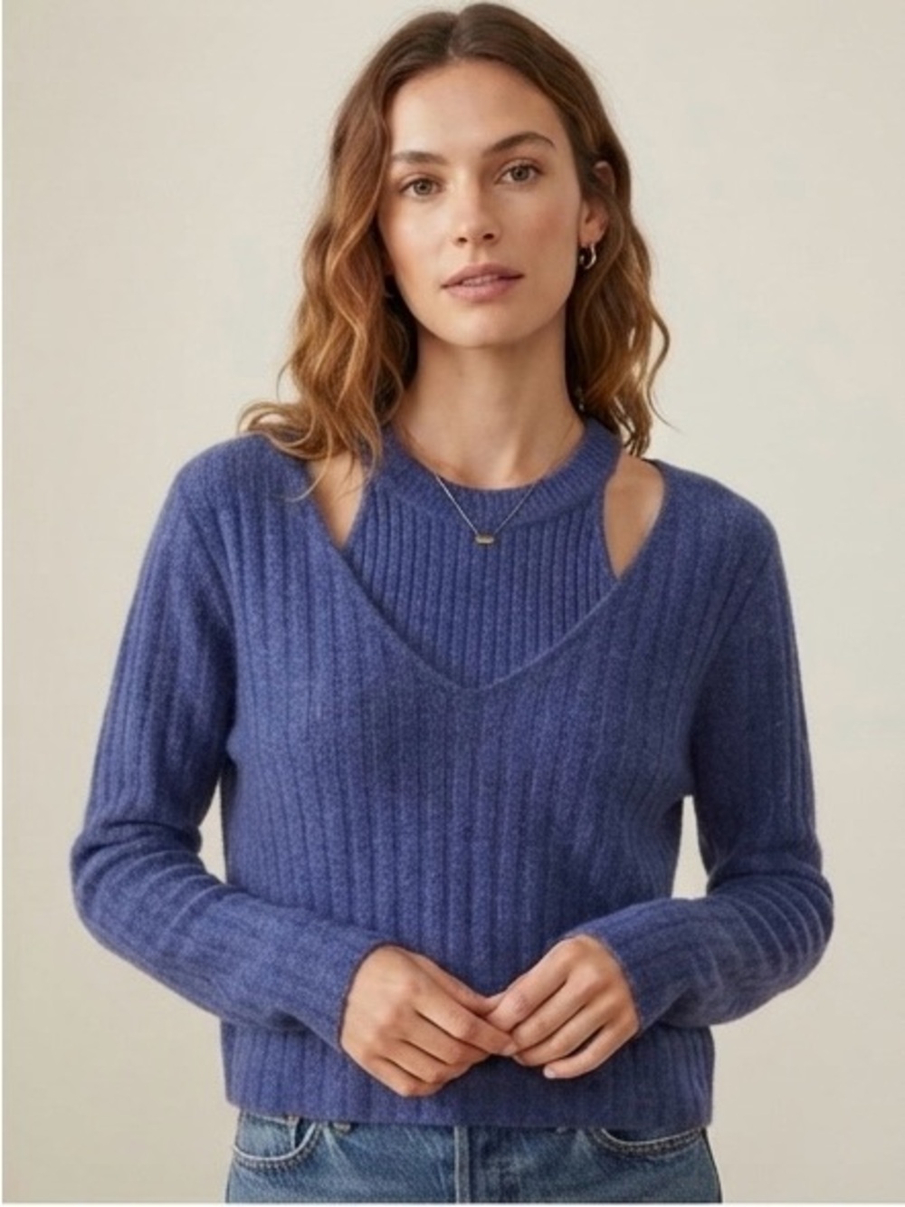 Oak + Fort Blue Ribbed Two-Piece Tank and Sweater Set Size S